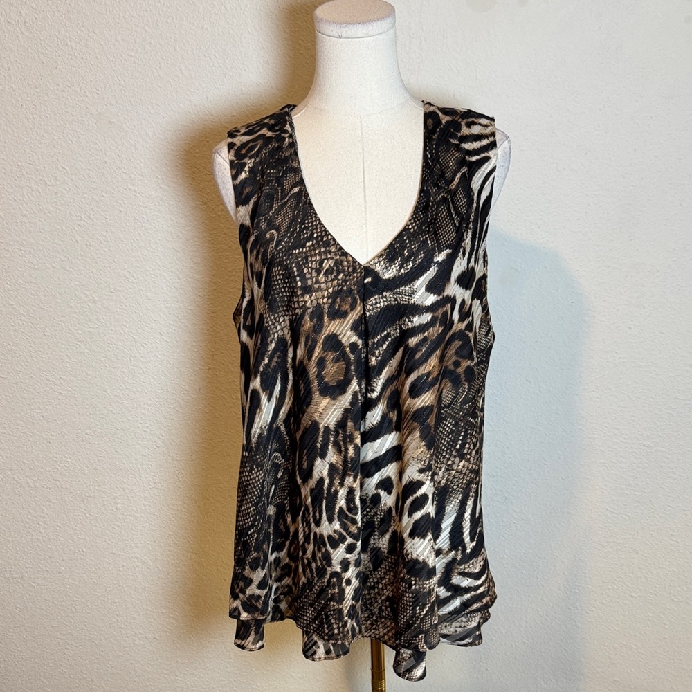 NWT Frank Lyman Tiered Leopard Print Sleeveless Blouse size 18 - Picture 2 of 13